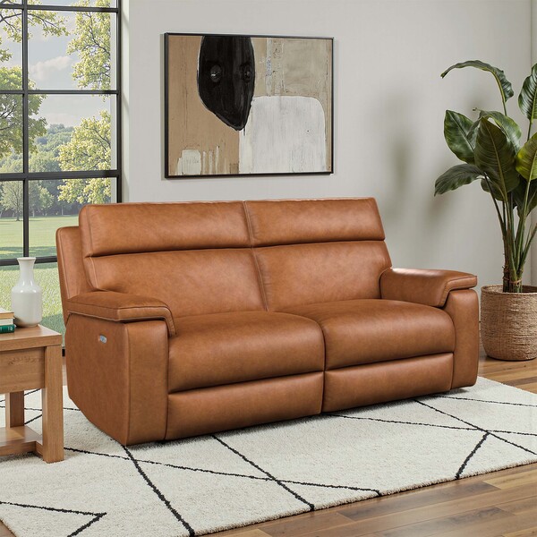 Virgo Cognac Leather Sofas - 3 Seater Electric Recliner Sofa - Selby Range - Oak Furnitureland