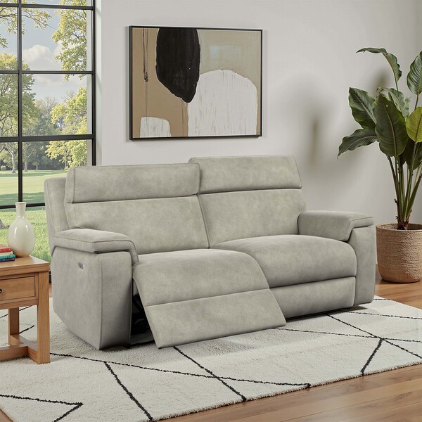 Miller Taupe Fabric Sofas - 3 Seater Electric Recliner Sofa with Power Headrest - Selby Range - Oak Furnitureland