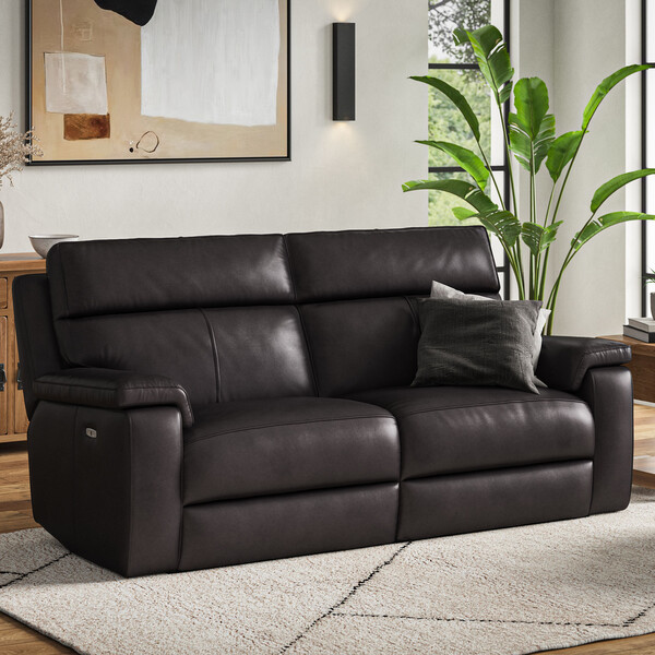 Virgo Black Leather Sofas - 3 Seater Electric Recliner Sofa with Power Headrest - Selby Range - Oak Furnitureland