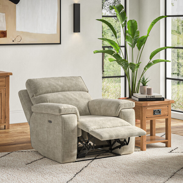 Plush Beige Fabric Sofas - Electric Recliner Armchair - Selby Range - Oak Furnitureland