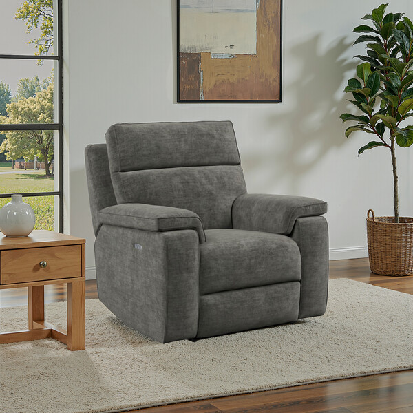 Plush Charcoal Fabric Sofas - Electric Recliner Armchair - Selby Range - Oak Furnitureland