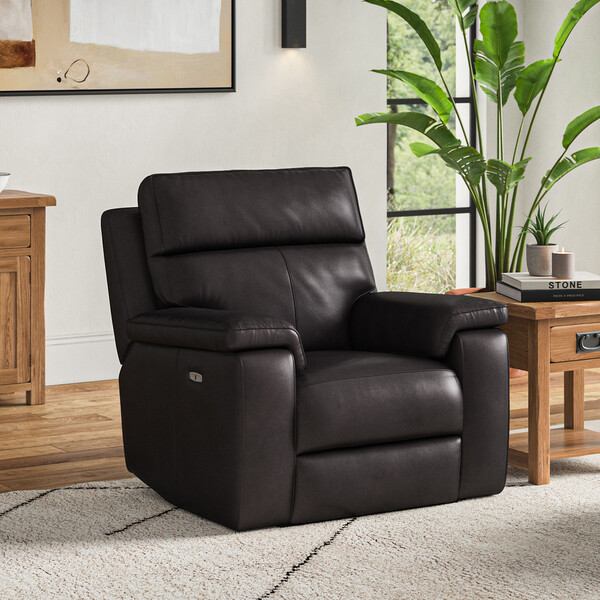 Virgo Black Leather Sofas - Electric Recliner Armchair - Selby Range - Oak Furnitureland