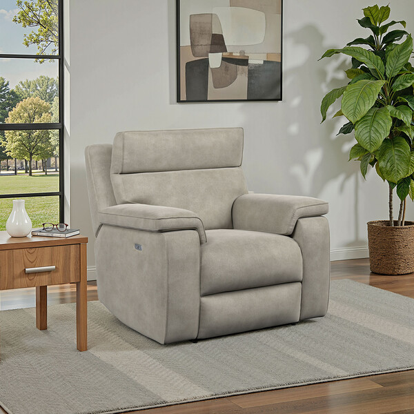 Miller Taupe Fabric Sofas - Electric Recliner Armchair with Power Headrest - Selby Range - Oak Furnitureland