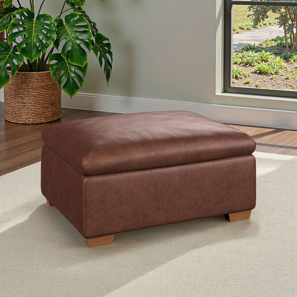 Virgo Chestnut Leather Sofas - Storage Footstool - Selby Range - Oak Furnitureland