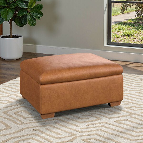 Virgo Cognac Leather Sofas - Storage Footstool - Selby Range - Oak Furnitureland