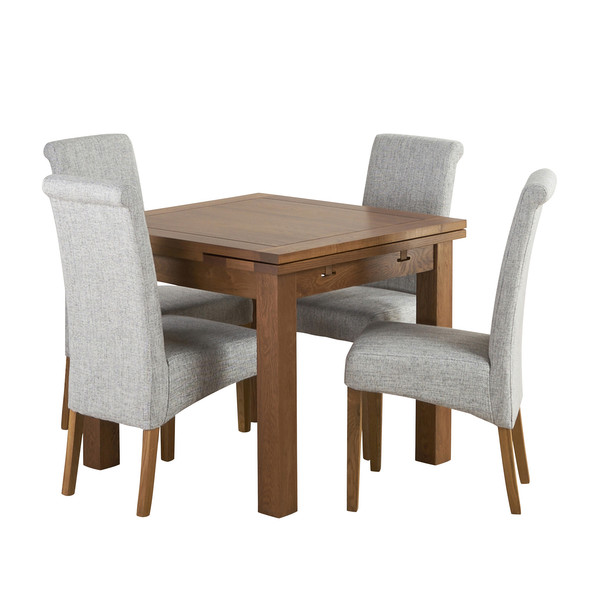 Sherwood Solid Oak Dining Set 3ft Extending Table With 4 Scroll
