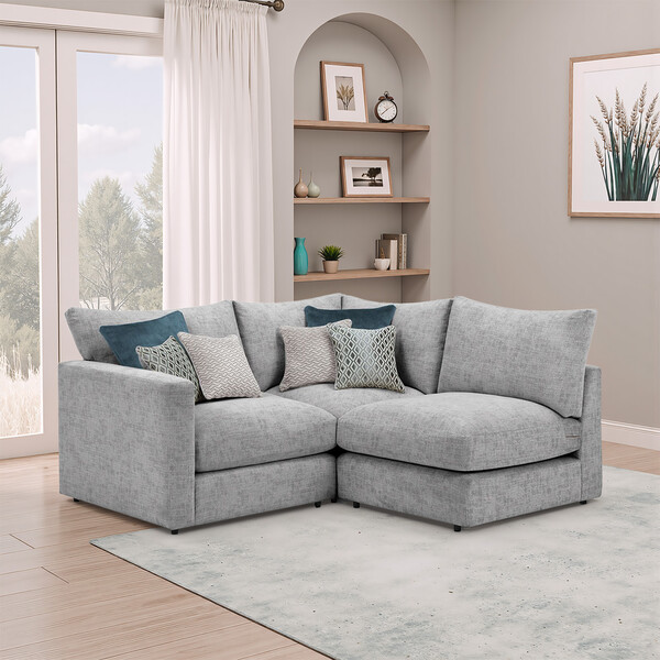 Silver Fabric Sofas - Modular 3 Seat Left Hand Corner Sofa - Malvern Range - Oak Furnitureland