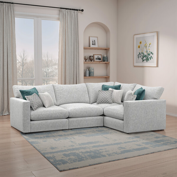 Silver Fabric Sofas - Modular 4 Seat Corner Sofa - Malvern Range - Oak Furnitureland