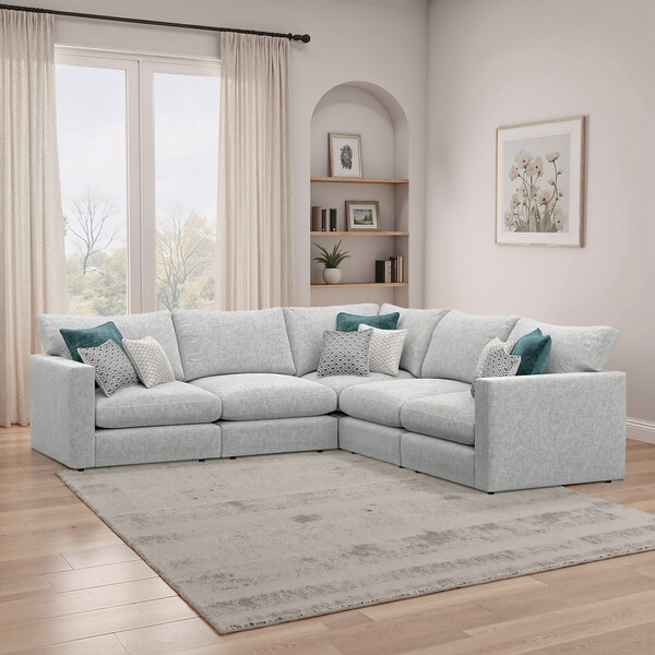 Silver Fabric Sofas - Modular 5 Seat Corner Sofa - Malvern Range - Oak Furnitureland