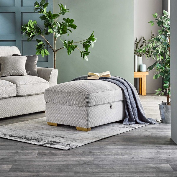 Silver Fabric Sofas - Storage Footstool - Nebraska Range - Oak Furnitureland