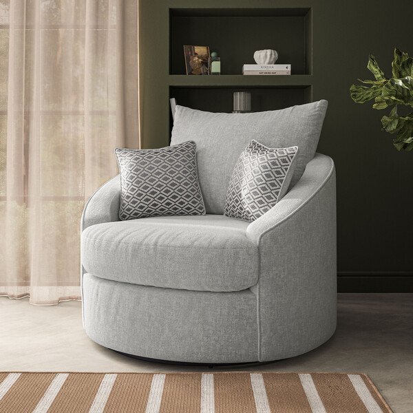 Silver Fabric Sofas - Swivel Chair - Malvern Range - Oak Furnitureland