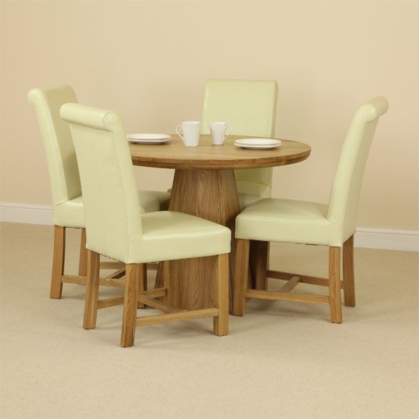 Provence Solid Oak Round Dining Table With Pyramid Base + 4 Braced ...