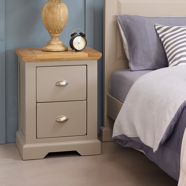 Handmade 100% Solid Natural Oak & Grey Paint Bedside Tables - 2 Drawer Bedside Table - St. Ives Range - Oak Furnitureland