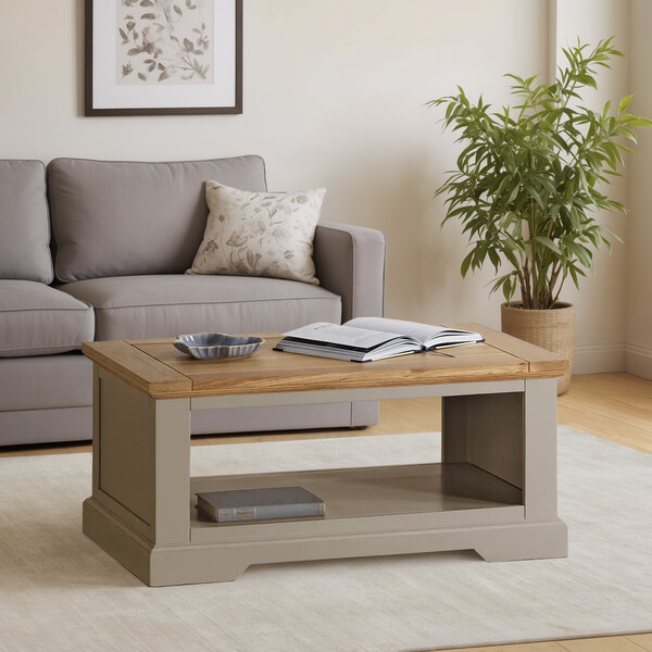 Natural Solid Oak & Grey Paint Coffee Tables - Coffee Table - St. Ives Range - Oak Furnitureland