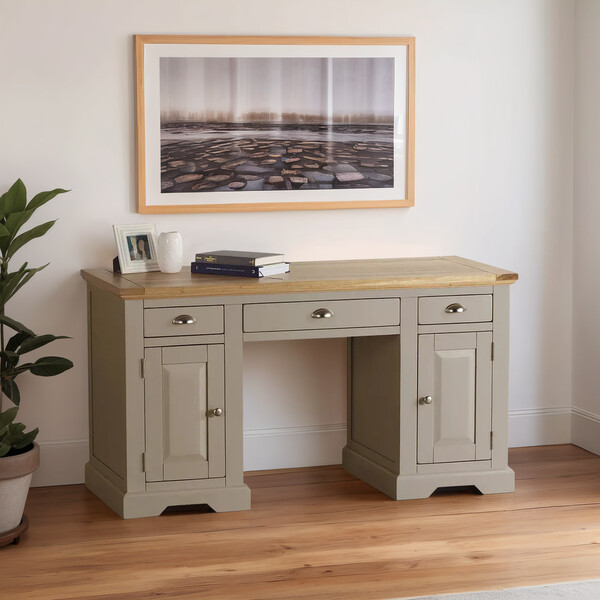 Natural Solid Oak & Grey Paint Desks - Desk - St. Ives Range - Oak Furnitureland