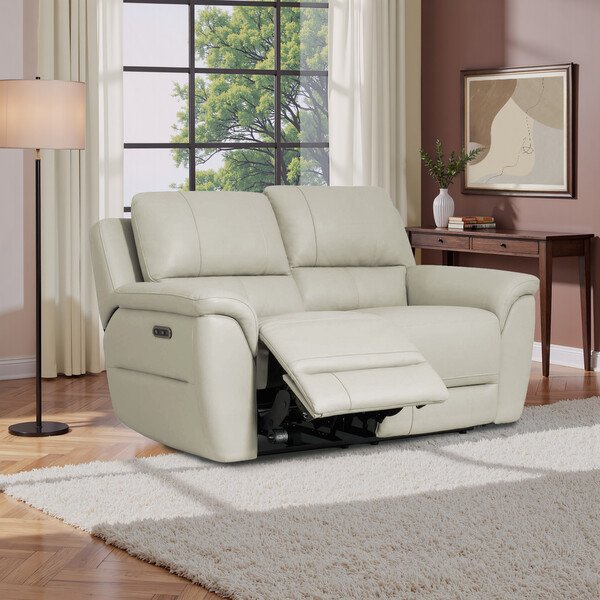 Bone China Leather Sofas - 2 Seater Electric Recliner Sofa - Theo Range - Oak Furnitureland