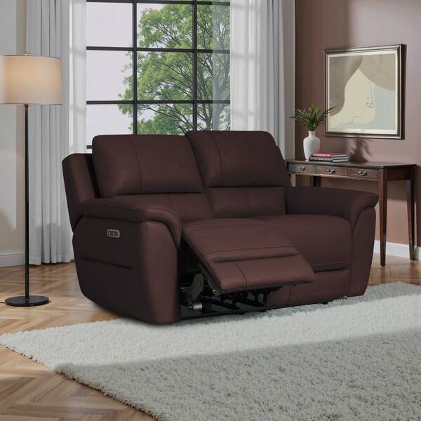 Chestnut Leather Sofas - 2 Seater Electric Recliner Sofa - Theo Range - Oak Furnitureland