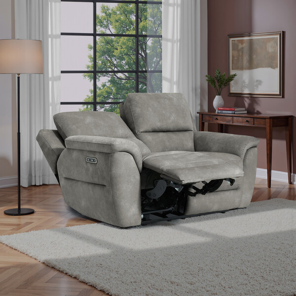 Dexter Stone Fabric Sofas - 2 Seater Electric Recliner Sofa - Theo Range - Oak Furnitureland