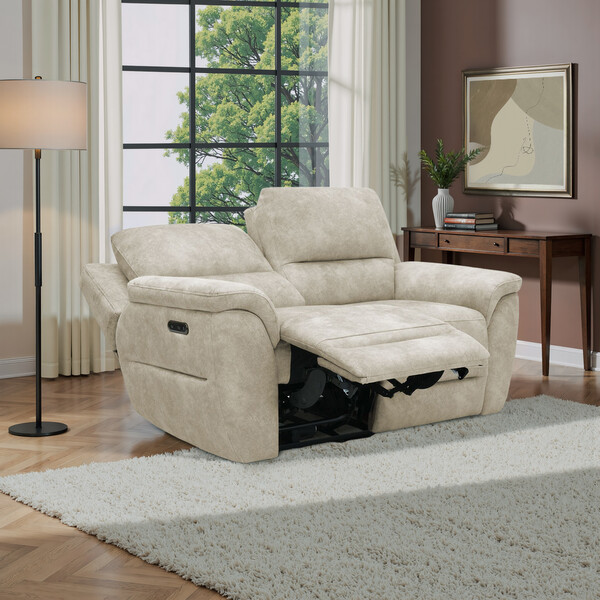 Marble Cream Fabric Sofas - 2 Seater Electric Recliner Sofa - Theo Range - Oak Furnitureland
