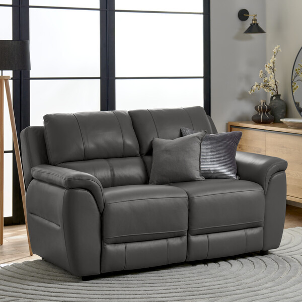 Elephant Grey Leather Sofas - 2 Seater Sofa - Theo Range - Oak Furnitureland