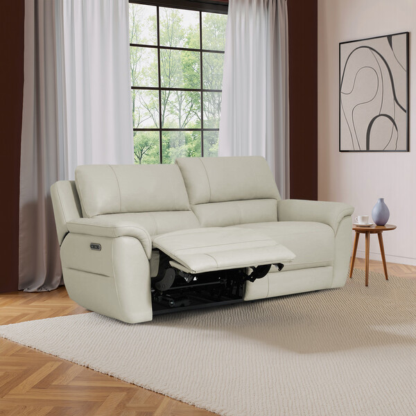 Bone China Leather Sofas - 3 Seater Electric Recliner Sofa - Theo Range - Oak Furnitureland