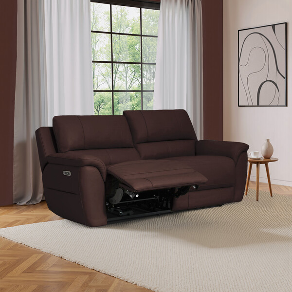 Chestnut Leather Sofas - 3 Seater Electric Recliner Sofa - Theo Range - Oak Furnitureland