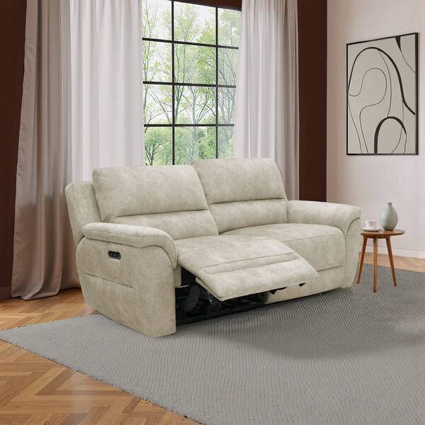 Marble Cream Fabric Sofas - 3 Seater Electric Recliner Sofa - Theo Range - Oak Furnitureland