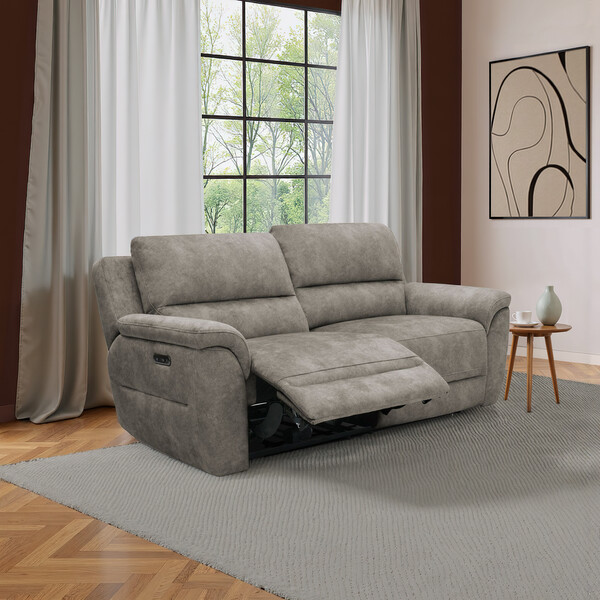 Marble Mink Fabric Sofas - 3 Seater Electric Recliner Sofa - Theo Range - Oak Furnitureland