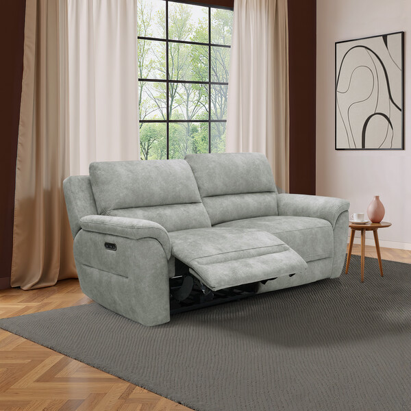 Marble Silver Fabric Sofas - 3 Seater Electric Recliner Sofa - Theo Range - Oak Furnitureland