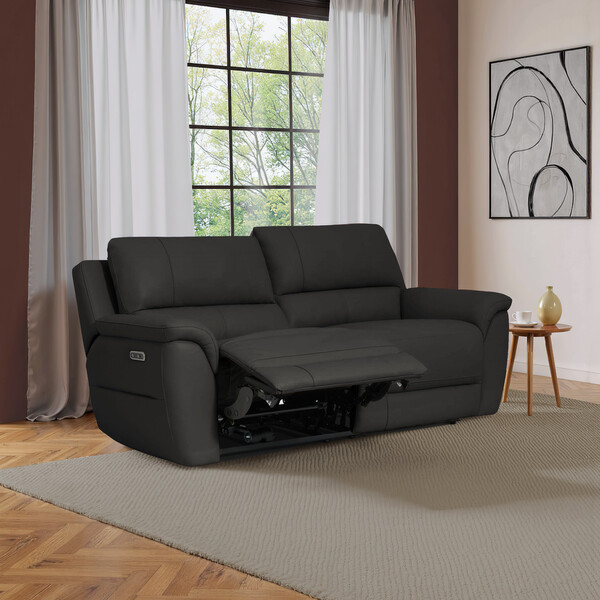 Storm Leather Sofas - 3 Seater Electric Recliner Sofa - Theo Range - Oak Furnitureland