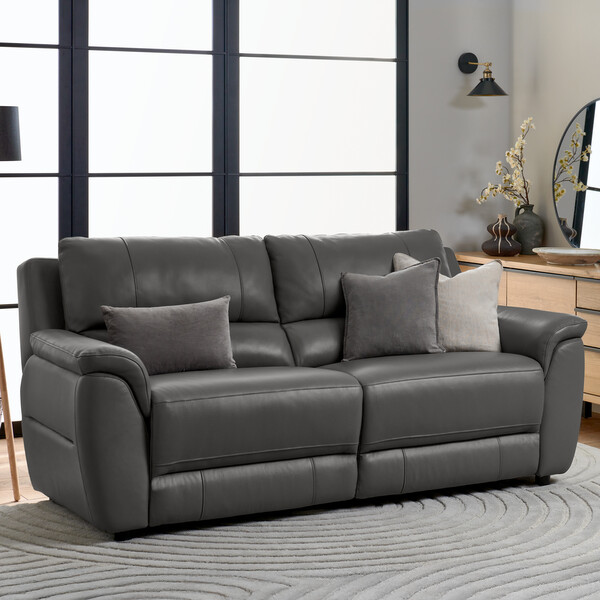 Elephant Grey Leather Sofas - 3 Seater Sofa - Theo Range - Oak Furnitureland