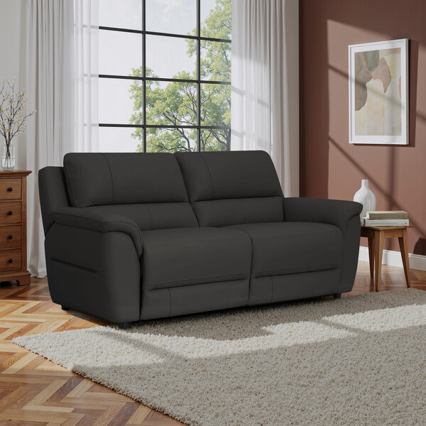 Storm Leather Sofas - 3 Seater Sofa - Theo Range - Oak Furnitureland