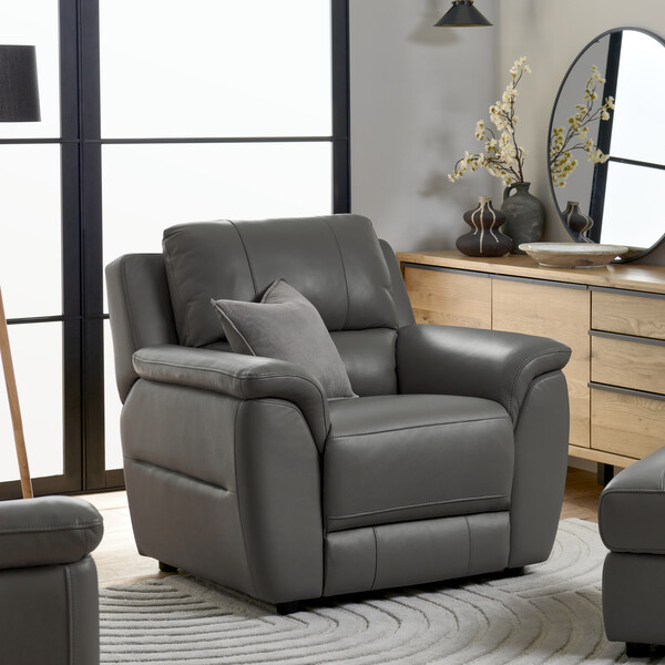 Elephant Grey Leather Sofas - Armchair - Theo Range - Oak Furnitureland