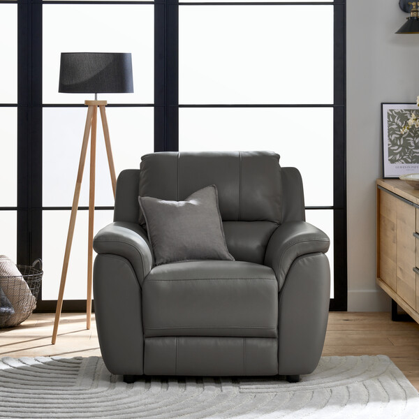 Elephant Grey Leather Sofas - Electric Recliner Armchair - Theo Range - Oak Furnitureland