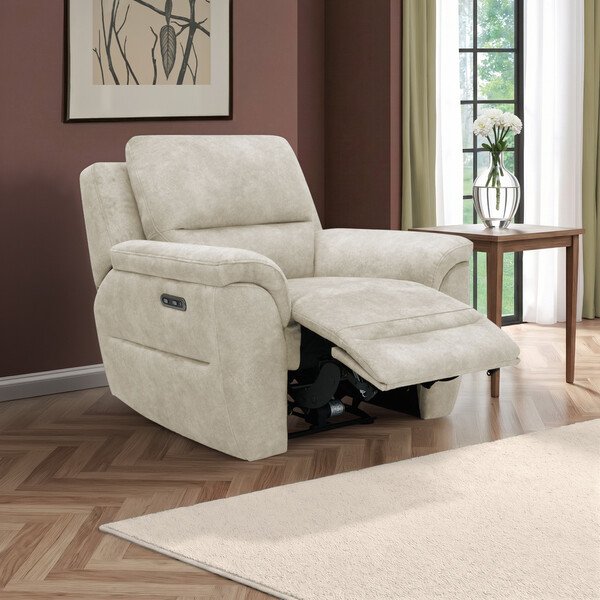 Marble Cream Fabric Sofas - Electric Recliner Armchair - Theo Range - Oak Furnitureland