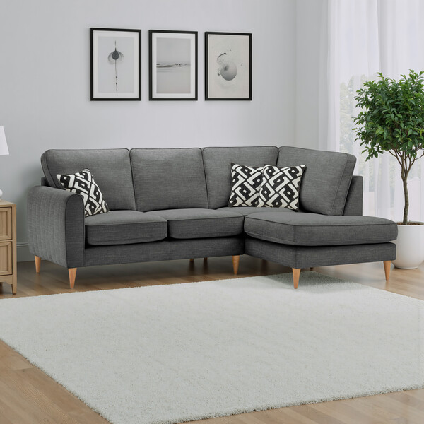 Anthracite Fabric Sofas - Left hand corner chaise sofa - Thornley Range - Oak Furnitureland