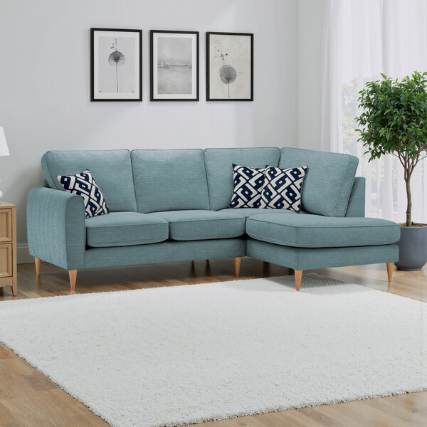 Teal Fabric Sofas - Left hand corner chaise sofa - Thornley Range - Oak Furnitureland