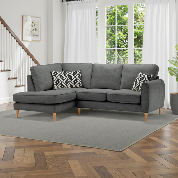Anthracite Fabric Sofas - Right hand corner chaise sofa - Thornley Range - Oak Furnitureland