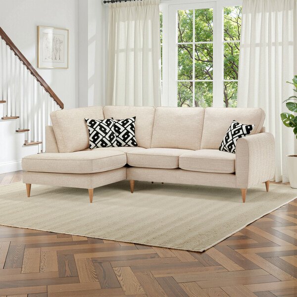 Ivory Fabric Sofas - Right hand corner chaise sofa - Thornley Range - Oak Furnitureland
