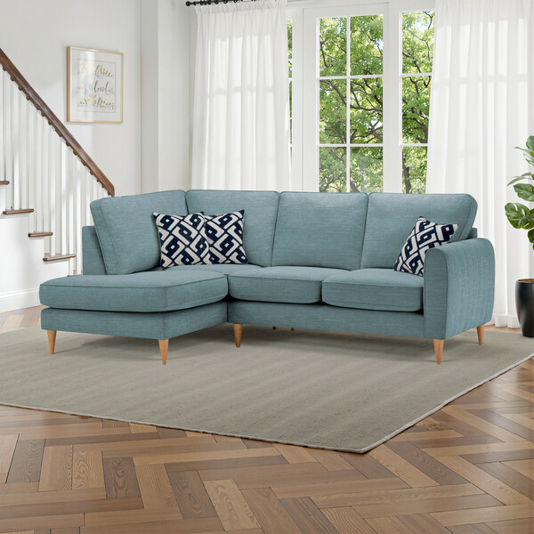 Teal Fabric Sofas - Right hand corner chaise sofa - Thornley Range - Oak Furnitureland