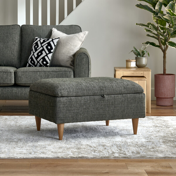 Forest Green Fabric Sofas - Storage Footstool  - Thornley Range - Oak Furnitureland