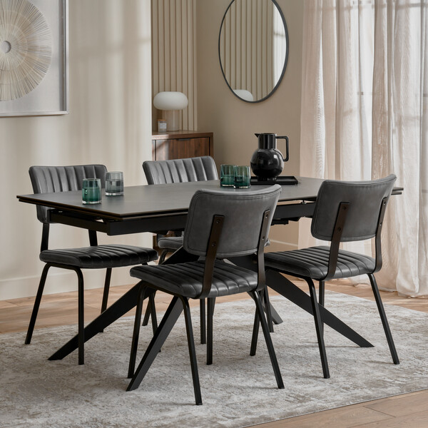 Grey Ceramic and Black Metal  Dining Tables - 6-8 Seater Extendable Dining Table - Trento Ceramic Dining Range - Oak Furnitureland