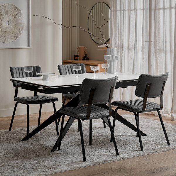 White Ceramic and Black Metal Dining Tables - 6-8 Seater Extendable Dining Table - Trento Ceramic Dining Range - Oak Furnitureland