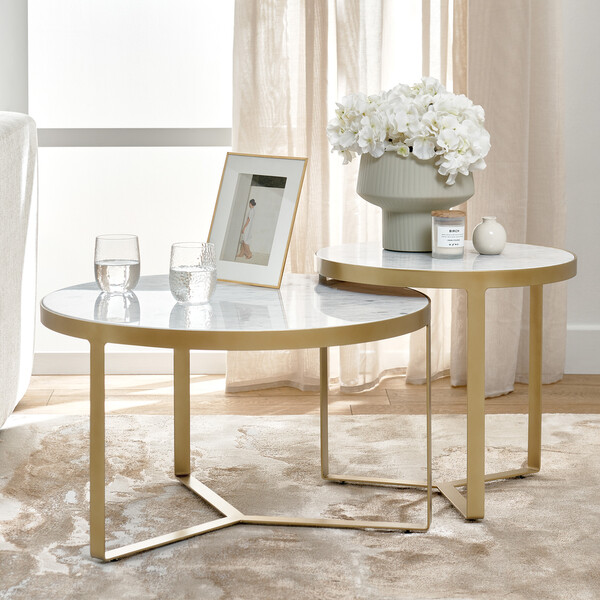 White Marble Coffee Tables - Coffee Table Nest - Tuscany Range - Oak Furnitureland