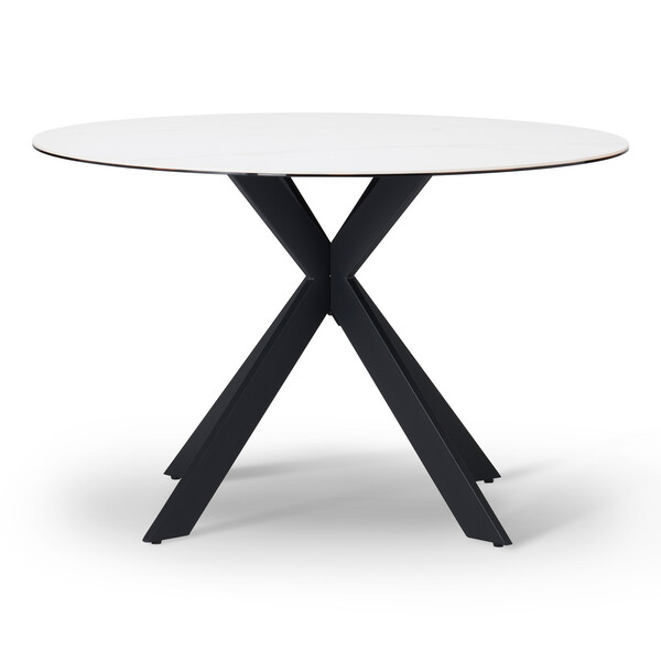 White Ceramic and Black Metal  Dining Tables - 4 Seater Dining Table - Venice Ceramic Dining Range - Oak Furnitureland