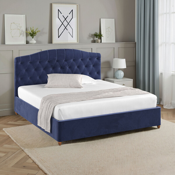 Sunningdale Indigo Fabric Upholstered Beds - Super King-Size Ottoman Bed - Windsor Range - Oak Furnitureland