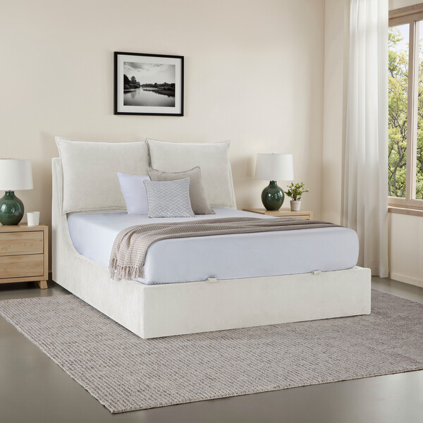 Smooth Stone Fabric Upholstered Beds - Double Ottoman Bed - Wren Range - Oak Furnitureland