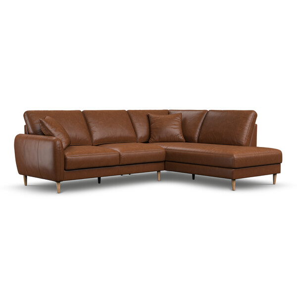 Chestnut Brown Leather Sofas - Left Hand Corner Chaise Sofa - Zara Range - Oak Furnitureland