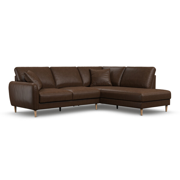 Dark Brown Leather Sofas - Left Hand Corner Chaise Sofa - Zara Range - Oak Furnitureland
