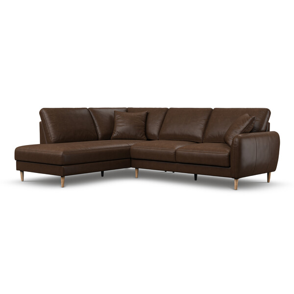 Dark Brown Leather Sofas - Right Hand Corner Chaise Sofa - Zara Range - Oak Furnitureland